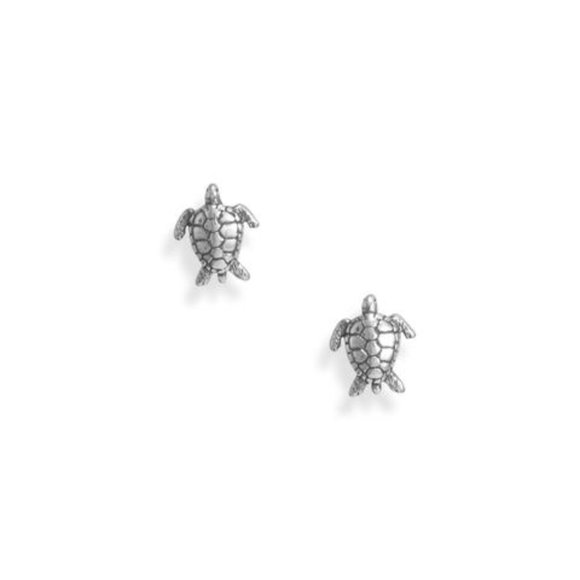 Oxidized Sea Turtle Stud Earrings main image 1